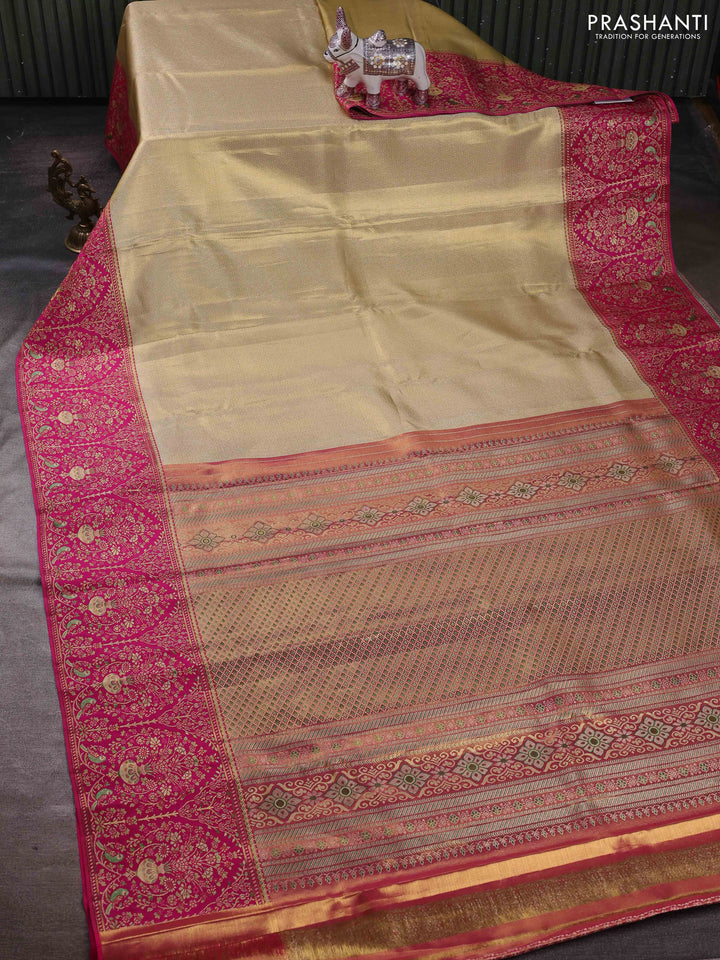 Gold & Pink Pure Kanchipuram Tissue Silk - Mina Border