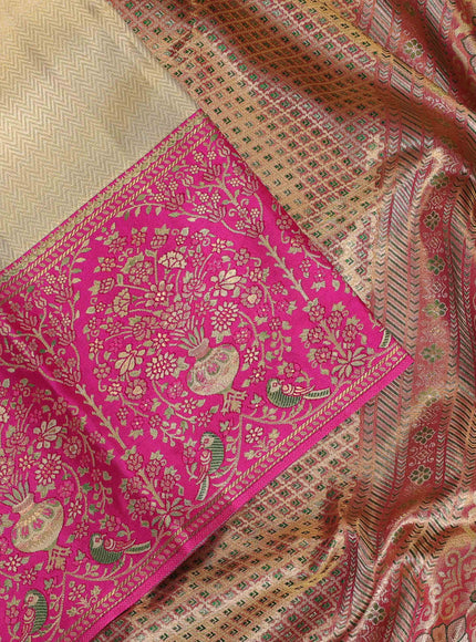 Gold & Pink Pure Kanchipuram Tissue Silk - Mina Border