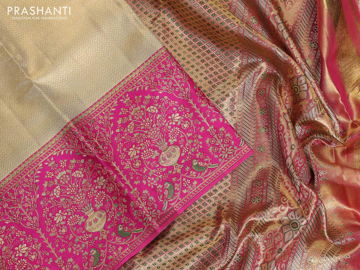 Gold & Pink Pure Kanchipuram Tissue Silk - Mina Border