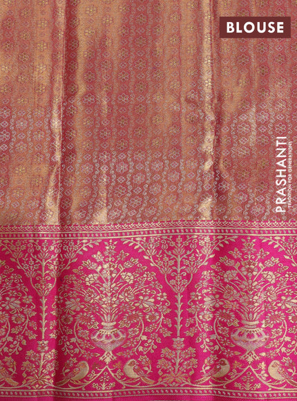 Gold & Pink Pure Kanchipuram Tissue Silk - Mina Border