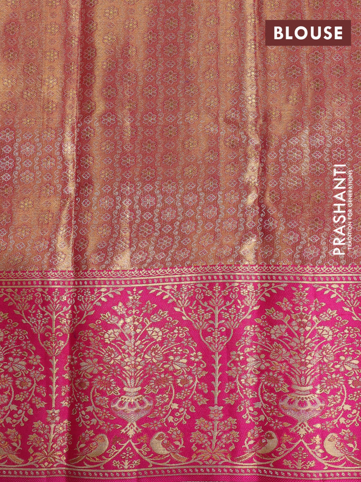 Gold & Pink Pure Kanchipuram Tissue Silk - Mina Border