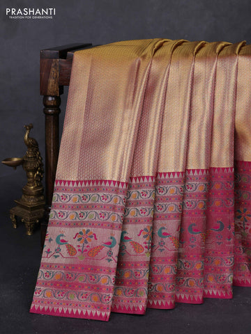 Gold & Magenta Pink Pure Kanchipuram Tissue Silk - Mina Border