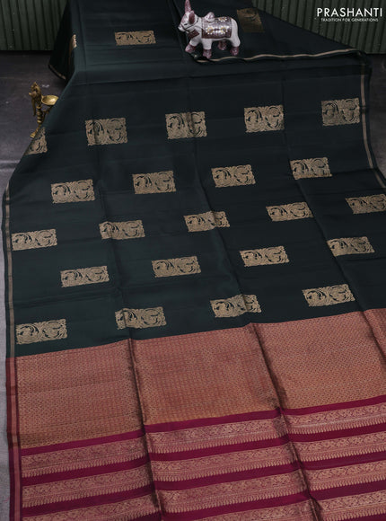 Bottle Green & Magenta Pink Pure Soft Silk - Buttas