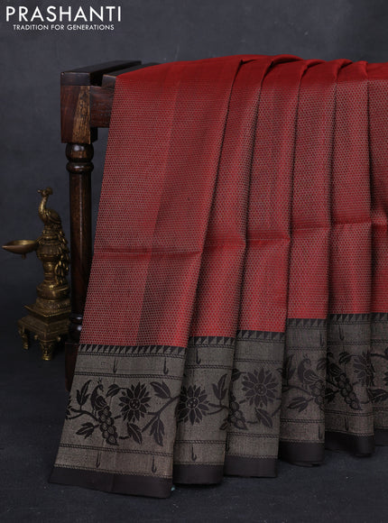 Rust & Black Pure Soft Silk - Brocade