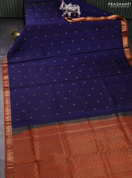 Navy Blue & Rust Pure Soft Silk - Buttas