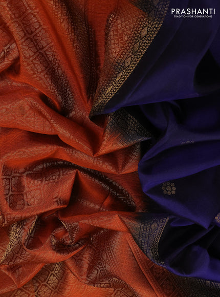 Navy Blue & Rust Pure Soft Silk - Buttas