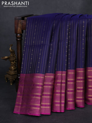 Navy Blue & Magenta Pink Pure Soft Silk Saree