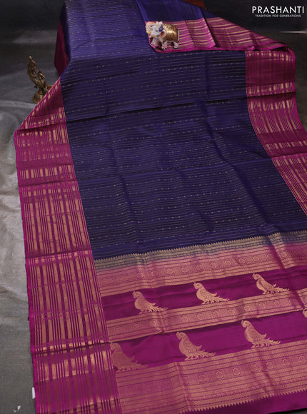 Navy Blue & Magenta Pink Pure Soft Silk Saree
