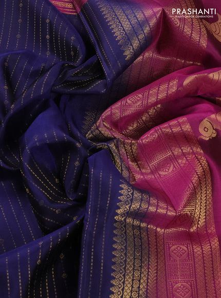 Navy Blue & Magenta Pink Pure Soft Silk Saree