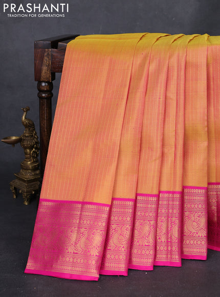 Mustard Yellow & Pink Pure Soft Silkn Saree