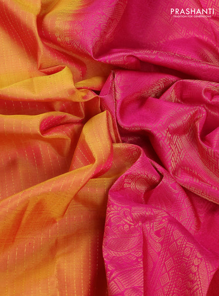 Mustard Yellow & Pink Pure Soft Silkn Saree