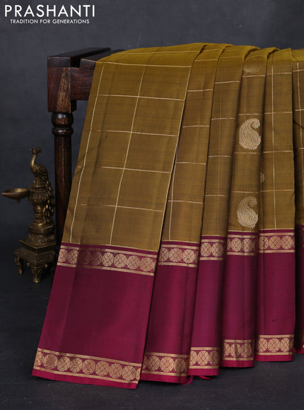 Mehendi Green & Magenta Pink Pure Soft Silk - Checks