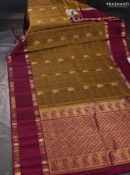 Mehendi Green & Magenta Pink Pure Soft Silk - Checks
