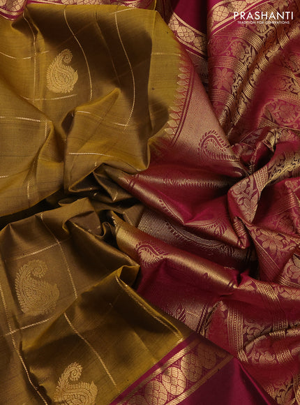 Mehendi Green & Magenta Pink Pure Soft Silk - Checks