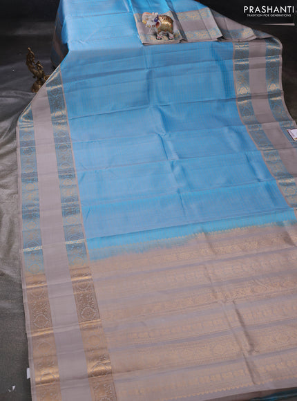 Sky Blue & Grey Pure Soft Silk - Checks