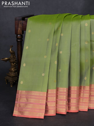 Green & Peach Pure Soft Silk - Buttas