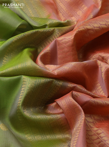 Green & Peach Pure Soft Silk - Buttas