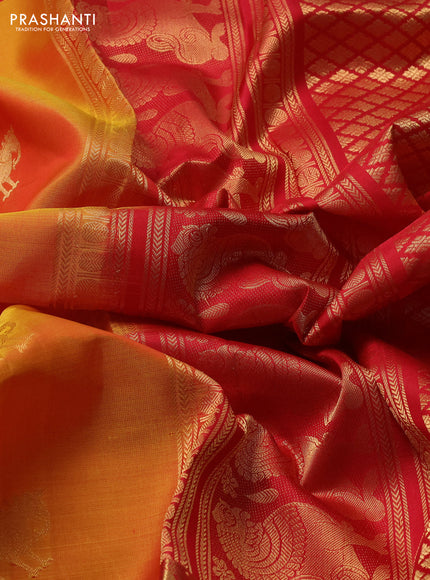 Mustard Yellow & Red Pure Soft Silk - Buttas