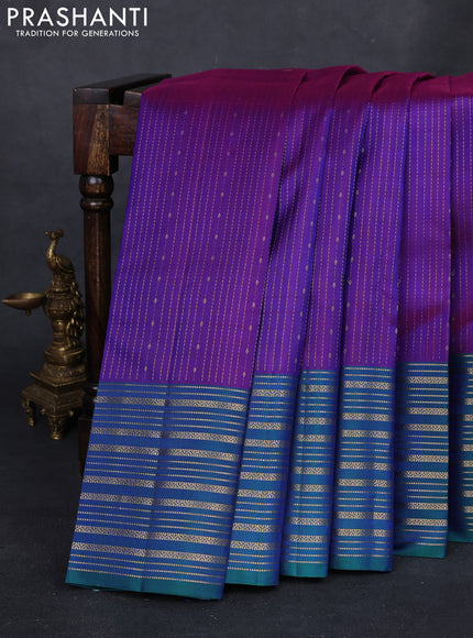 Purple & Peacock Blue Pure Soft Silk Saree