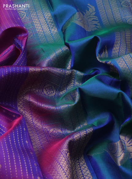 Purple & Peacock Blue Pure Soft Silk Saree