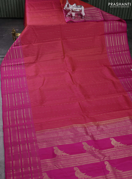 Peach Pink & Pink Pure Soft Silk Saree