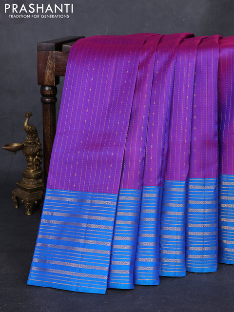 Purple & Cs Blue Pure Soft Silk Saree