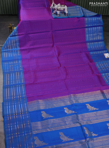 Purple & Cs Blue Pure Soft Silk Saree