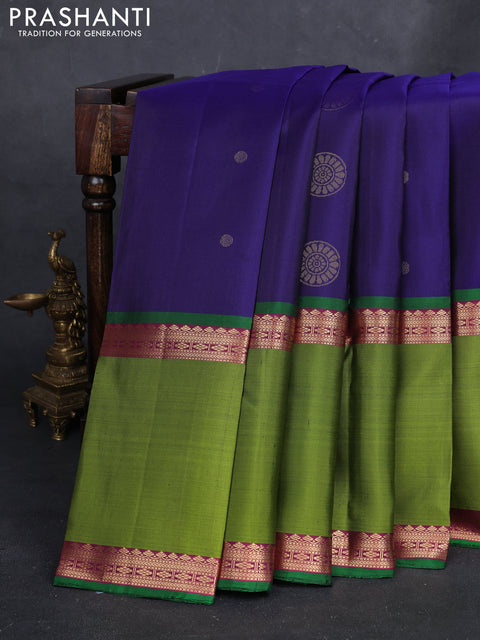 Navy Blue & Green Pure Soft Silk - Buttas