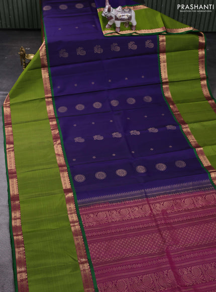 Navy Blue & Green Pure Soft Silk - Buttas