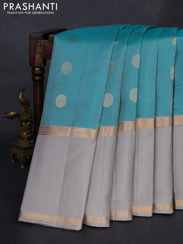 Teal Green & Grey Pure Soft Silk - Buttas