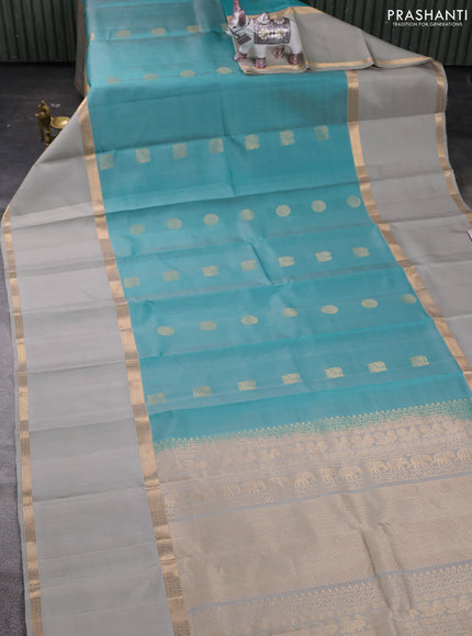 Teal Green & Grey Pure Soft Silk - Buttas