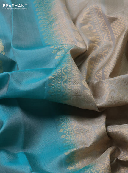 Teal Green & Grey Pure Soft Silk - Buttas