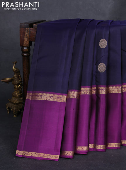 Navy Blue & Purple Pure Soft Silk - Buttas