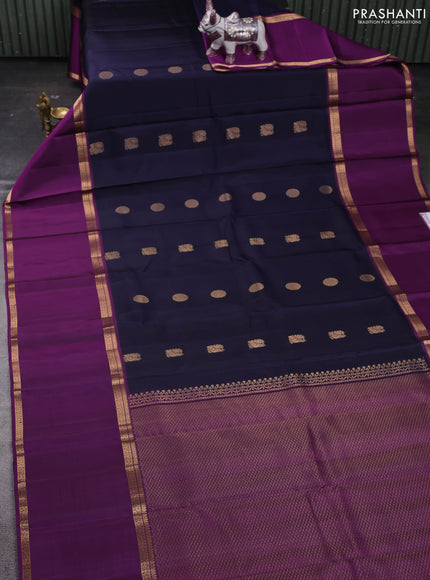 Navy Blue & Purple Pure Soft Silk - Buttas
