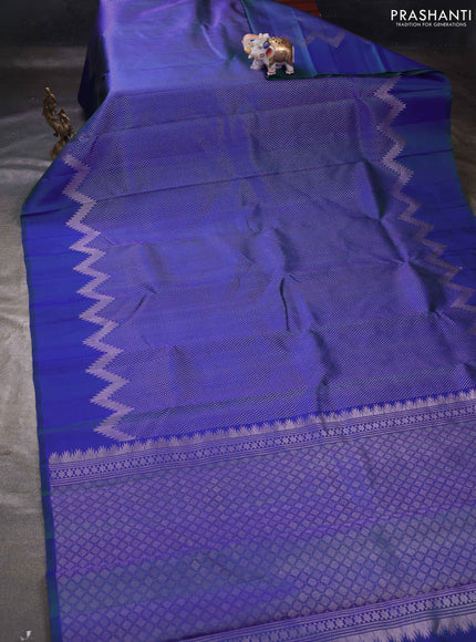 Peacock Blue Pure Soft Silk - Brocade