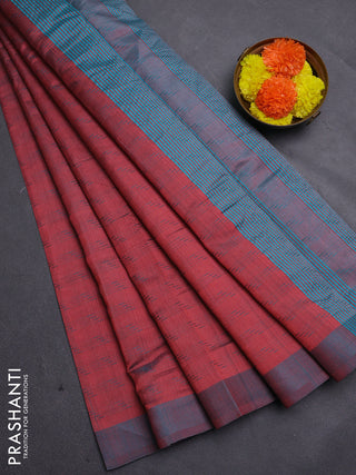 Pastel Maroon & Teal Blue Semi Raw Silk Saree