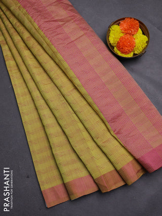 Mustard Yellow & Pink Semi Raw Silk Saree