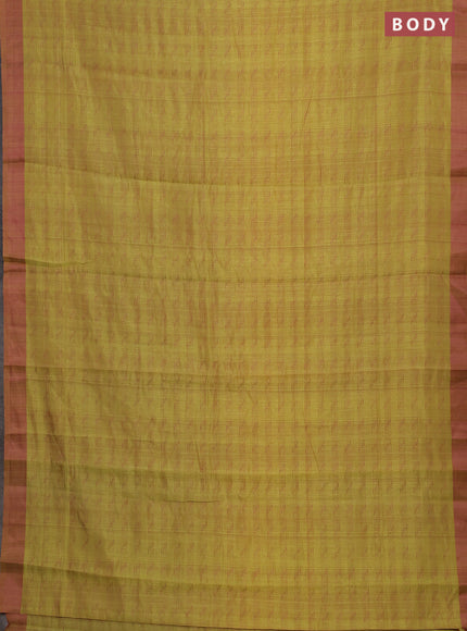 Mustard Yellow & Pink Semi Raw Silk Saree