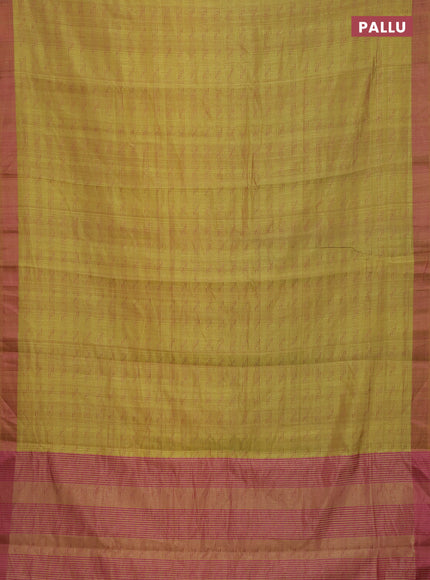 Mustard Yellow & Pink Semi Raw Silk Saree