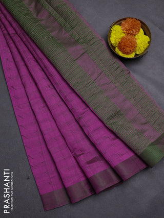 Magenta Pink & Green Semi Raw Silk Saree