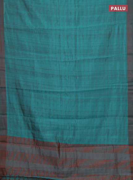 Teal Blue & Rust Semi Raw Silk Saree