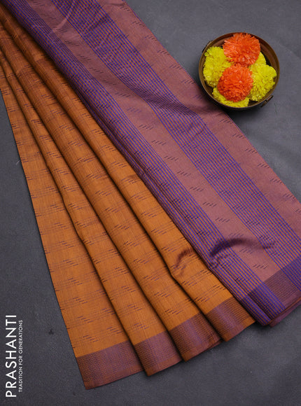 Rust & Violet Semi Raw Silk Saree