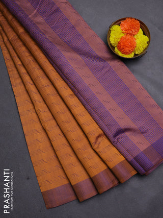 Rust & Violet Semi Raw Silk Saree