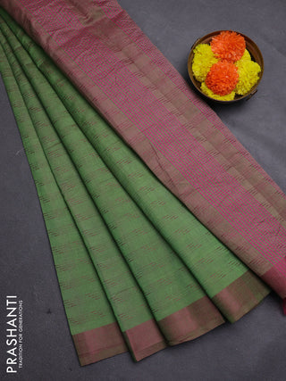 Green & Pink Semi Raw Silk Saree