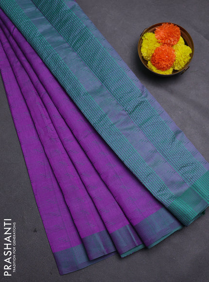 Purple & Teal Green Semi Raw Silk Saree