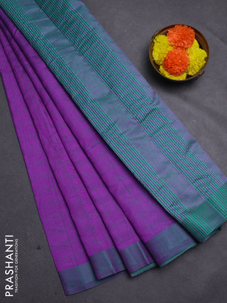 Purple & Teal Green Semi Raw Silk Saree