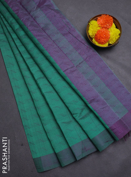 Teal Green & Purple Semi Raw Silk Saree