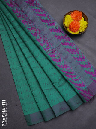 Teal Green & Purple Semi Raw Silk Saree