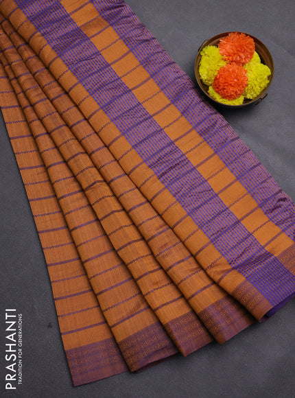 Rust & Violet Semi Raw Silk Saree