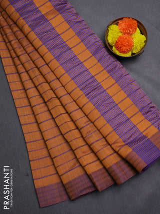 Rust & Violet Semi Raw Silk Saree